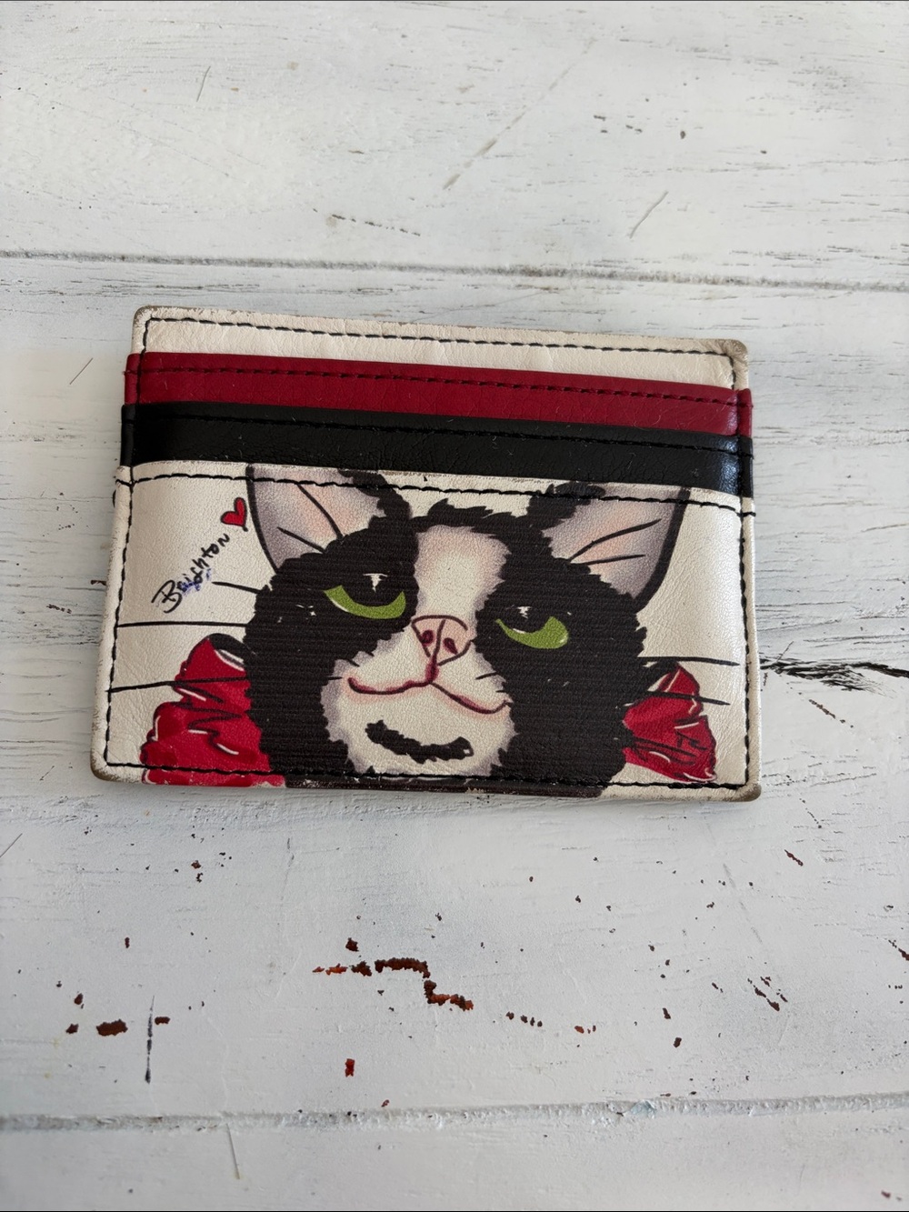 Brighton leather Checkers cat card carrying case